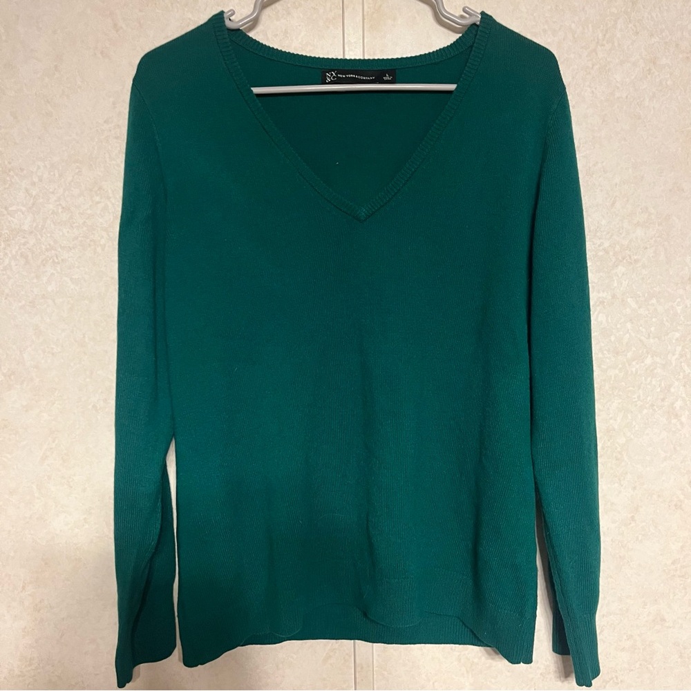 New York & Company Teal‎ V-Neck Sweater